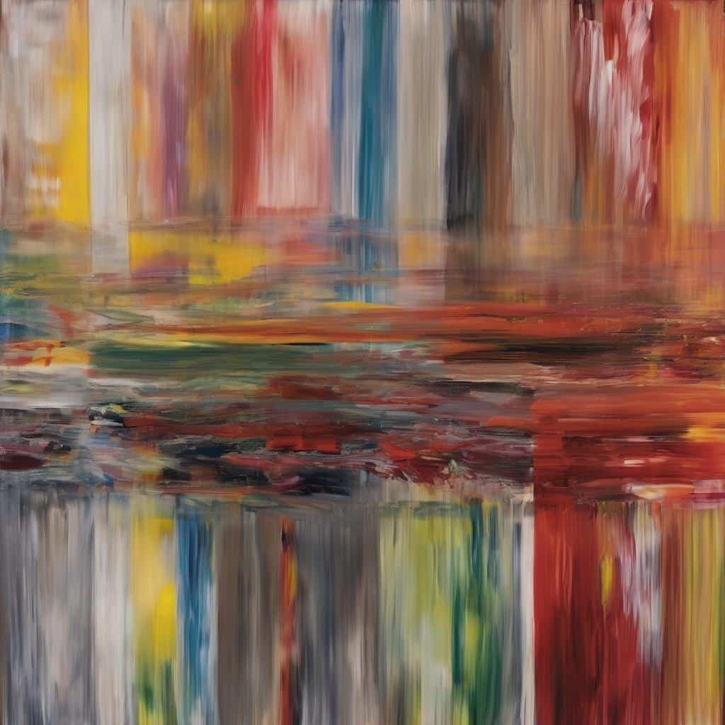 σύνθετη αφηρημένη ζωγραφική με χρωματικές γραμμές και υφές, οπτική ερμηνεία της πραγματικότητας και τέχνη της σύγχρονης τέχνης.